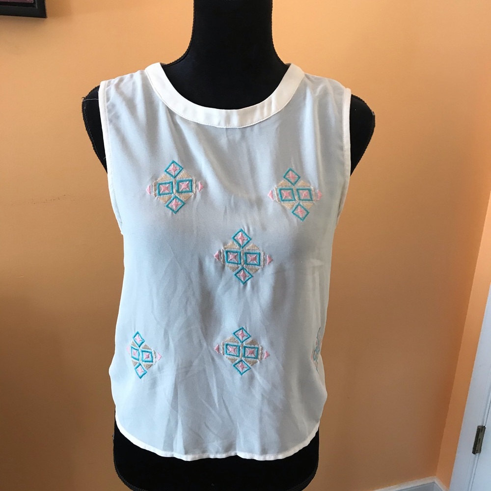 Papaya Sheer 💠 Print Blouse Button down Lace back